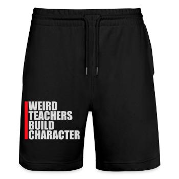 Weird Teachers Build Character Funny Teacher Logo - Stanley/Stella Trainer Unisex Organic Jogging Shorts - black - Front - Nik (191cm) & Marisol (170cm)