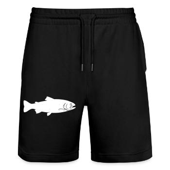 Forelle Fisch Angler Natur Vektor - Stanley/Stella Unisex Bio Joggingshorts Trainer  - Schwarz - Vorne - Nik (191cm) & Marisol (170cm)