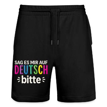 Germany Bilingual German Teacher - Stanley/Stella Trainer Unisex Organic Jogging Shorts - black - Front - Nik (191cm) & Marisol (170cm)