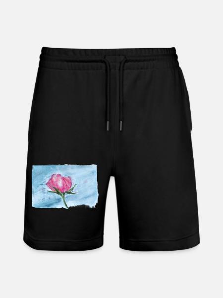 Rose aquarelle sur bleu ciel - Short de jogging bio TRAINER Stanley/Stella unisexe - noir