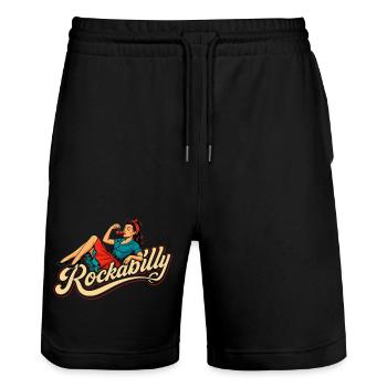 Rockabilly Woman 50s Reclining Petticoat Gift - Stanley/Stella Trainer Unisex Organic Jogging Shorts - black - Front - Nik (191cm) & Marisol (170cm)