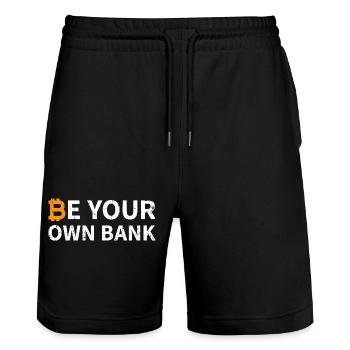 Be Your Own Bank Bitcoin - Stanley/Stella Unisex Bio Joggingshorts Trainer  - Schwarz - Vorne - Nik (191cm) & Marisol (170cm)