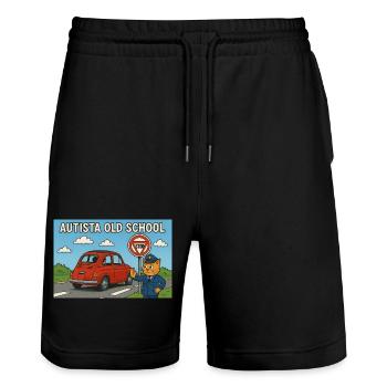 Autista_old_school - Stanley/Stella Unisex Bio Joggingshorts Trainer  - Schwarz - Vorne - Nik (191cm) & Marisol (170cm)