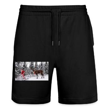 Winter joy: Santa and reindeer in the snow - Stanley/Stella Trainer Unisex Organic Jogging Shorts - black - Front - Nik (191cm) & Marisol (170cm)