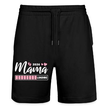 Mama 2026 loading - Schwangerschaft - Geschenk - Stanley/Stella Unisex Bio Joggingshorts Trainer  - Schwarz - Vorne - Nik (191cm) & Marisol (170cm)
