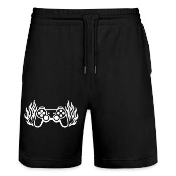 Flammen Controller, brennende Gamepad Grafik - Stanley/Stella Unisex Bio Joggingshorts Trainer  - Schwarz - Vorne - Nik (191cm) & Marisol (170cm)