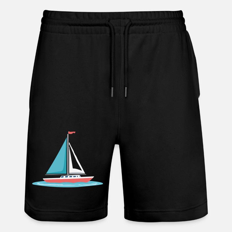 Segelboot Grafik in Mint & Rot - Stanley/Stella Unisex Bio Joggingshorts Trainer - Schwarz