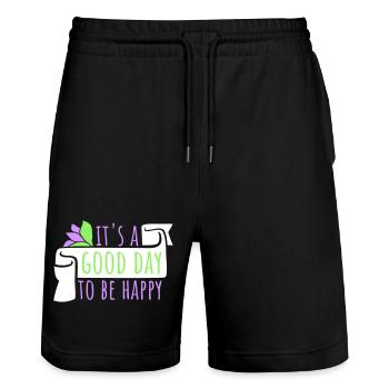 Good Day Be Happy Positive Motivation Happiness Saying - Stanley/Stella Trainer Unisex Organic Jogging Shorts - black - Front - Nik (191cm) & Marisol (170cm)