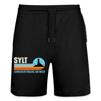 Nordsee Urlaub SONNENUNTERGANG AM MEER Lustig - Stanley/Stella Unisex Bio Joggingshorts Trainer  - Schwarz - Vorne - Nik (191cm) & Marisol (170cm)