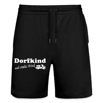 Dorfkind - und stolz drauf - Stanley/Stella Unisex Bio Joggingshorts Trainer  - Schwarz - Vorne - Nik (191cm) & Marisol (170cm)