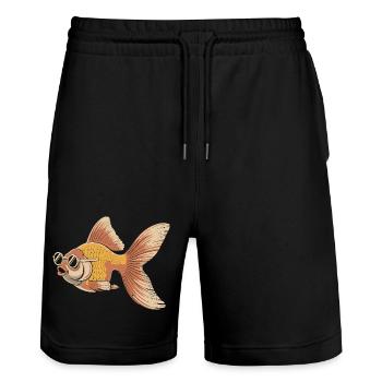 Goldfish with Glasses Retro - Stanley/Stella Trainer Unisex Organic Jogging Shorts - black - Front - Nik (191cm) & Marisol (170cm)