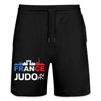 Frankreich Stadtjudo - Stanley/Stella Unisex Bio Joggingshorts Trainer  - Schwarz - Vorne - Nik (191cm) & Marisol (170cm)