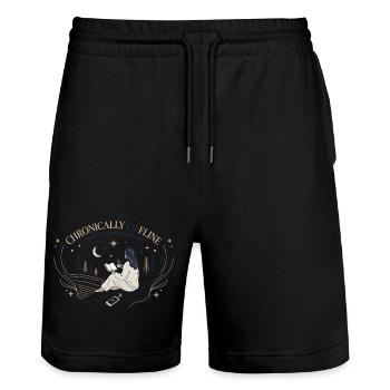 Chronically Offline - Stanley/Stella Trainer Unisex Organic Jogging Shorts - black - Front - Nik (191cm) & Marisol (170cm)