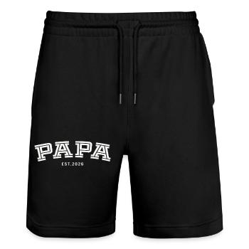 Papa Est. 2026 - Stanley/Stella Unisex Bio Joggingshorts Trainer  - Schwarz - Vorne - Nik (191cm) & Marisol (170cm)