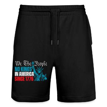 We The People No Kings America Patriotic - Stanley/Stella Trainer Unisex Organic Jogging Shorts - black - Front - Nik (191cm) & Marisol (170cm)