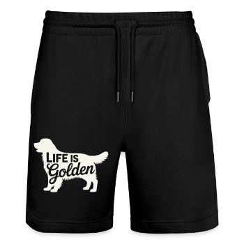 Life is Golden Retriever - Stanley/Stella Trainer Unisex Organic Jogging Shorts - black - Front - Nik (191cm) & Marisol (170cm)