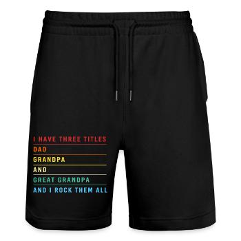 Opa Enkel Enkelkind Opi Großvater - Stanley/Stella Unisex Bio Joggingshorts Trainer  - Schwarz - Vorne - Nik (191cm) & Marisol (170cm)