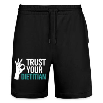 Registrierter Ernährungsberater mit Zertifizierung als Ernährungsberater (Registered Dietitian Certified Counselor) - Stanley/Stella Unisex Bio Joggingshorts Trainer  - Schwarz - Vorne - Nik (191cm) & Marisol (170cm)