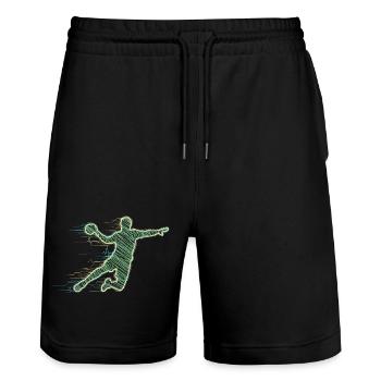 Joueur de handball Battement de cœur ECG Cadeau sportif de handball - Short de jogging bio TRAINER Stanley/Stella unisexe - noir - Devant - Nik (191cm) & Marisol (170cm)