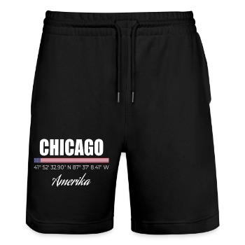 Chicago - Short de jogging bio TRAINER Stanley/Stella unisexe - noir - Devant - Nik (191cm) & Marisol (170cm)