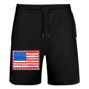 MAKE_AMERICA_HUMAN_AGAIN-_A5 - Stanley/Stella Unisex Bio Joggingshorts Trainer  - Schwarz - Vorne - Nik (191cm) & Marisol (170cm)