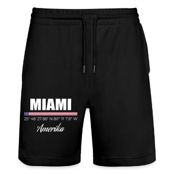 Miami - Short de jogging bio TRAINER Stanley/Stella unisexe - noir - Devant - Nik (191cm) & Marisol (170cm)