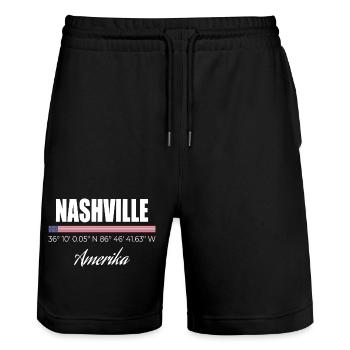 Nashville - Stanley/Stella Unisex Bio Joggingshorts Trainer  - Schwarz - Vorne - Nik (191cm) & Marisol (170cm)