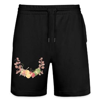 Zarte Wollknäuel und Strickutensilien in Pastell - Stanley/Stella Unisex Bio Joggingshorts Trainer  - Schwarz - Vorne - Nik (191cm) & Marisol (170cm)