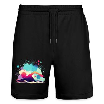 Nageuse, femme natatrice, monitrice de natation - Short de jogging bio TRAINER Stanley/Stella unisexe - noir - Devant - Nik (191cm) & Marisol (170cm)