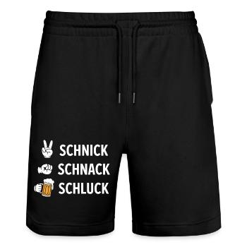 Schnich Schnack Schluck - Funny Drinking Meme - Stanley/Stella Unisex Bio Joggingshorts Trainer  - Schwarz - Vorne - Nik (191cm) & Marisol (170cm)