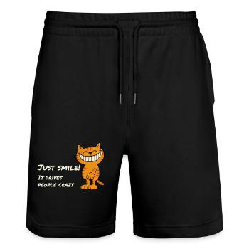Just Smile – Freche grinsende Katze Spruch - Stanley/Stella Unisex Bio Joggingshorts Trainer  - Schwarz - Vorne - Nik (191cm) & Marisol (170cm)