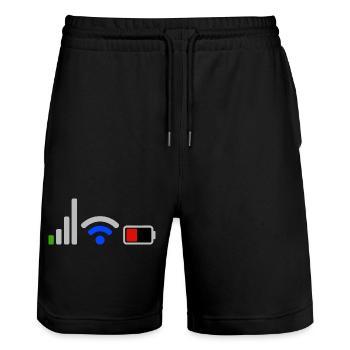 Tech Signal and Battery Wifi Network Icons - Stanley/Stella Trainer Unisex Organic Jogging Shorts - black - Front - Nik (191cm) & Marisol (170cm)