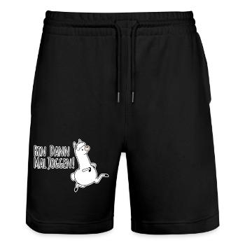 Bin dann mal joggen! Im Lama Style! Bis dann! - Stanley/Stella Unisex Bio Joggingshorts Trainer  - Schwarz - Vorne - Nik (191cm) & Marisol (170cm)