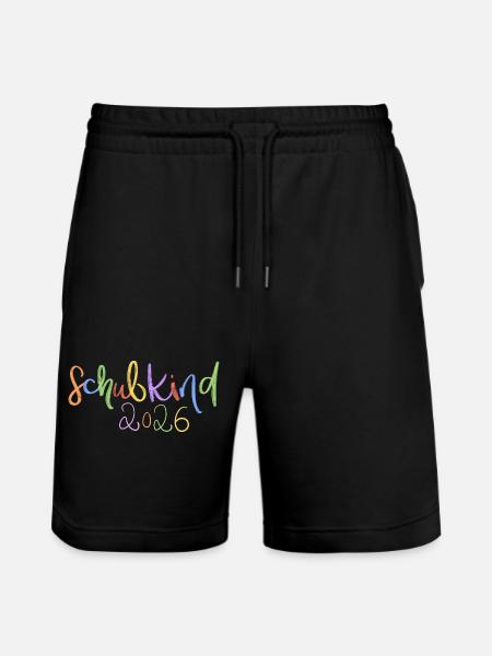 Schulkind 2026 Regenbogen Schrift - Stanley/Stella Unisex Bio Joggingshorts Trainer - Schwarz