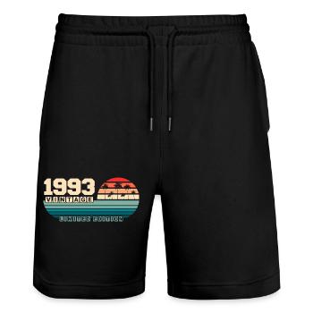 32nd Birthday 1993 Vintage 1993 Retro Sunset - Stanley/Stella Trainer Unisex Organic Jogging Shorts - black - Front - Nik (191cm) & Marisol (170cm)