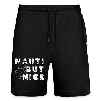 Nauti mais gentil – Cadeau de jeux de mots à la voile - Short de jogging bio TRAINER Stanley/Stella unisexe - noir - Devant - Nik (191cm) & Marisol (170cm)