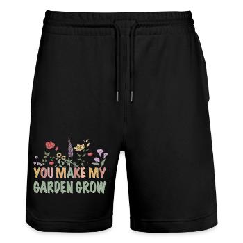 You Make My Garden Grow – Florales Design - Stanley/Stella Unisex Bio Joggingshorts Trainer  - Schwarz - Vorne - Nik (191cm) & Marisol (170cm)