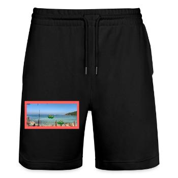 Beach photo with coconut - Stanley/Stella Trainer Unisex Organic Jogging Shorts - black - Front - Nik (191cm) & Marisol (170cm)