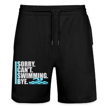 Sorry Can't Swimming Bye Schwimmer Ausrede Humor - Stanley/Stella Unisex Bio Joggingshorts Trainer  - Schwarz - Vorne - Nik (191cm) & Marisol (170cm)