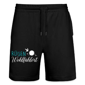 Island of Rügen MY FEEL-GOOD PLACE Fun - Stanley/Stella Trainer Unisex Organic Jogging Shorts - black - Front - Nik (191cm) & Marisol (170cm)