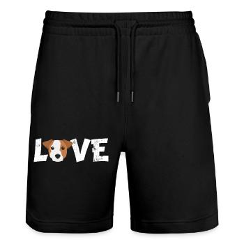 Jack Russell Liebeshund-Mama Papa-Besitzer Geschenk Niedlich - Stanley/Stella Unisex Bio Joggingshorts Trainer  - Schwarz - Vorne - Nik (191cm) & Marisol (170cm)