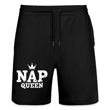 Nap Queen Saying for Late Risers - Stanley/Stella Trainer Unisex Organic Jogging Shorts - black - Front - Nik (191cm) & Marisol (170cm)