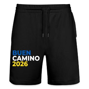 Buen Camino 2026 | Jakobsweg, Pilger, Santiago - Stanley/Stella Unisex Bio Joggingshorts Trainer  - Schwarz - Vorne - Nik (191cm) & Marisol (170cm)
