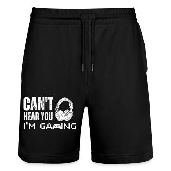 KANN DICH NICHT HÖREN, ICH SPIELE HEADSET, LUSTIGES GAMER-GESCHENK - Stanley/Stella Unisex Bio Joggingshorts Trainer  - Schwarz - Vorne - Nik (191cm) & Marisol (170cm)