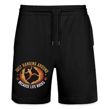Ich hänge einfach herum, weil das Leben großartig ist - Stanley/Stella Unisex Bio Joggingshorts Trainer  - Schwarz - Vorne - Nik (191cm) & Marisol (170cm)