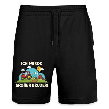 I'm Going Big Brother Tractor Farm Cute - Stanley/Stella Trainer Unisex Organic Jogging Shorts - black - Front - Nik (191cm) & Marisol (170cm)