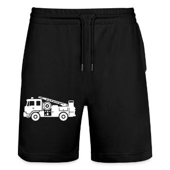Fire Brigade Car Fire Truck Icon Vector - Stanley/Stella Trainer Unisex Organic Jogging Shorts - black - Front - Nik (191cm) & Marisol (170cm)