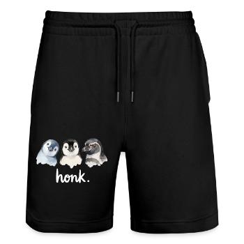 Lustiges Geschnatter von Pinguinen - Stanley/Stella Unisex Bio Joggingshorts Trainer  - Schwarz - Vorne - Nik (191cm) & Marisol (170cm)