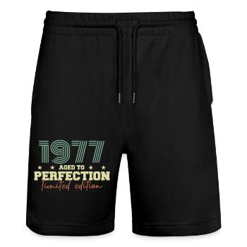1977 - Stanley/Stella Trainer Unisex Organic Jogging Shorts - black - Front - Nik (191cm) & Marisol (170cm)