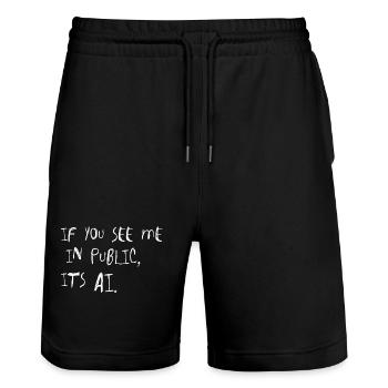 If You See Me In Public It's AI Viral Trend Saying - Stanley/Stella Trainer Unisex Organic Jogging Shorts - black - Front - Nik (191cm) & Marisol (170cm)